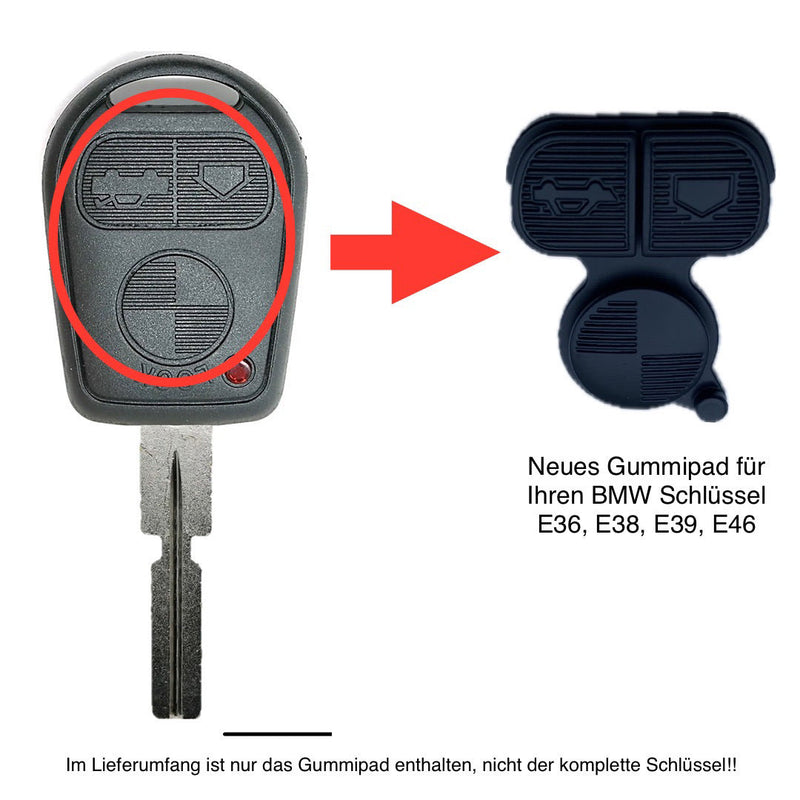 Autoschlüssel Drück Pad, Gummimatte für Funk Schlüssel passend für BMW 3 Taster, E36, E38, E39, E46