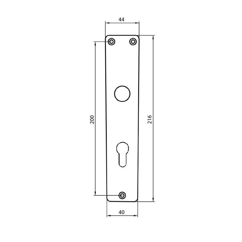 Maßzeichnung Langschild gepresst, 216 × 44/40 mm | schluessel24