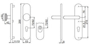 Maßzeichnung Schutzbeschlag ES1, 92 mm, Schild 256 × 53 mm | schluessel24