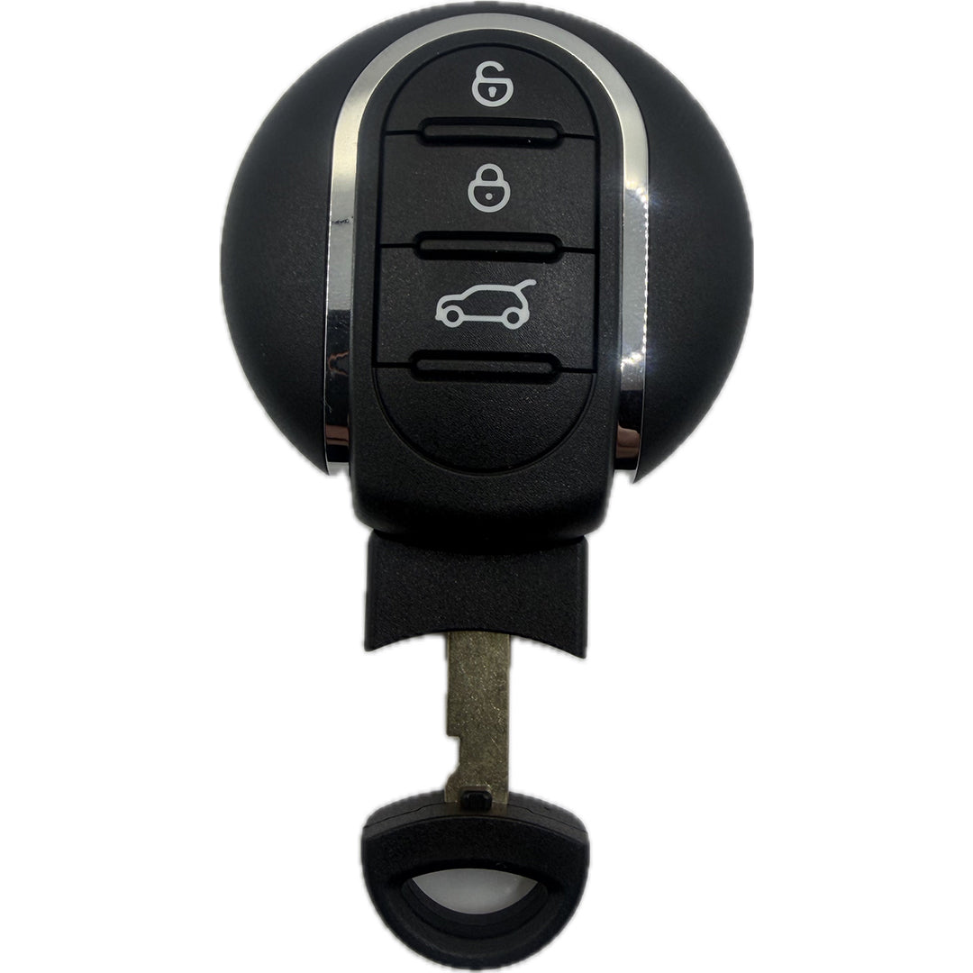 Runder Dicker Mini Schlüssel für Baujahr ab 2013, 3 Taster, Vorderseite mit halb heruasgezogenem Notschlüssel