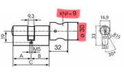 Technische Zeichung Knaufzylinder IKON SK6 mit Knauf 9