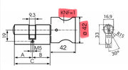 Technische Zeichung Knaufzylinder IKON SK6 mit Knauf 1