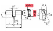 Technische Zeichung Knaufzylinder IKON SK6 mit Knauf 2