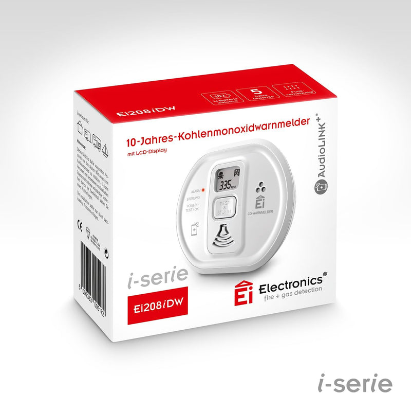 Ei Electronics Kohlenmonoxidmelder Ei208iDW mit Display, optional funkvernetzbar, AudioLINK-Funktion