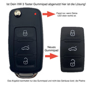 VW Autoschlüssel Gehäuse LED oben mit Pfeilen auf das passende Gummipad