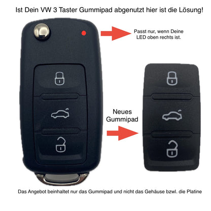 Autoschlüssel Tastenfeld, Gummipad geeignet für Volkswagen für Funk Klappschlüssel 2 Taster, 3 Taster