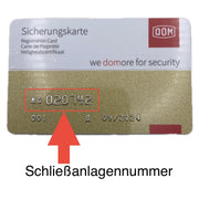 DOM Nachschlüssel Sicherungskarte, eingekreiste Schließanlagennummer
