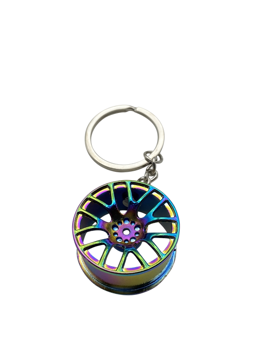 Felgen Schlüsselanhänger Rainbow aus Metall – bunte Regenbogen Autofelge als stylisches Auto Accessoire