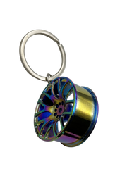 Seitliche Ansicht vom Felgen Schlüsselanhänger Rainbow – farbenfrohes Design mit hochwertiger Verarbeitung