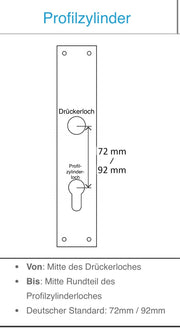 DOM Tapkey Guard Slimline, Technische Daten Abstand Drückerloch zu Profilzylinderloch