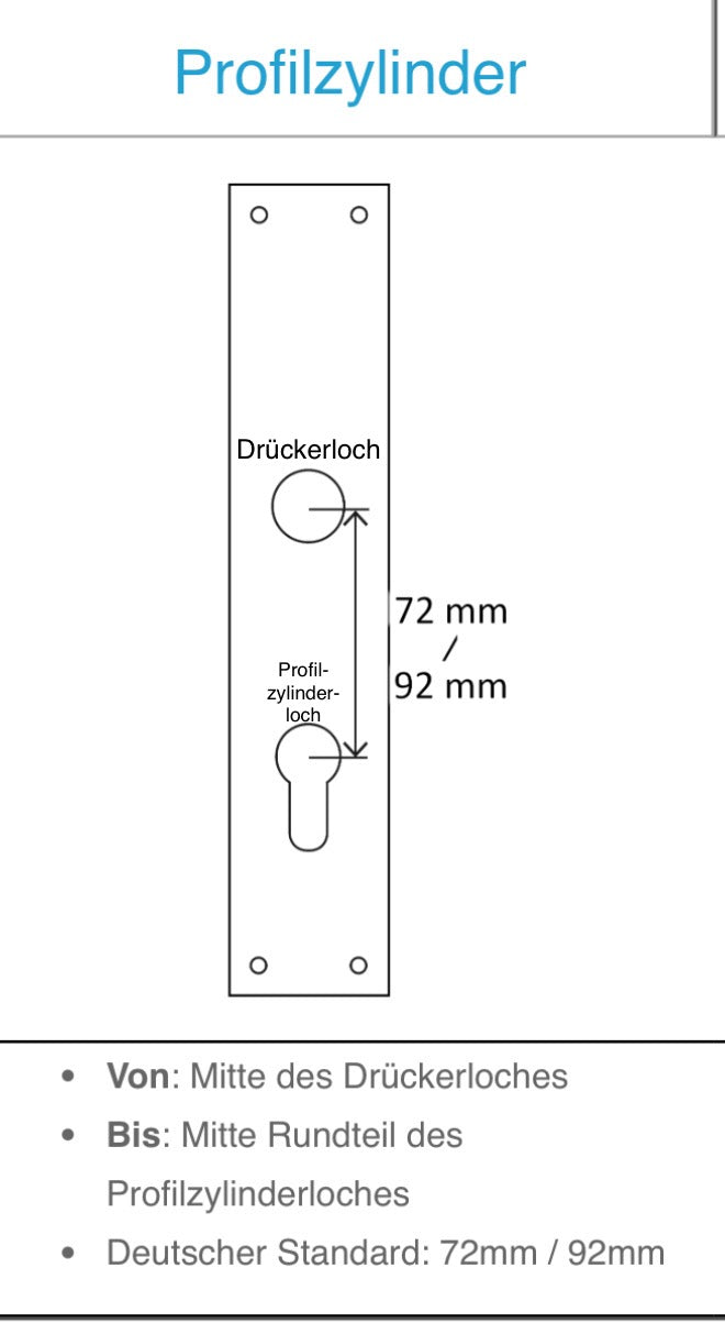 DOM Tapkey Guard Slimline, Technische Daten Abstand Drückerloch zu Profilzylinderloch