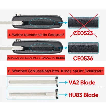 Autoschlüssel komplett 2 oder 3 Taster Funk Klappschlüssel geeignet für Citroen, Peugeot PCF 7961