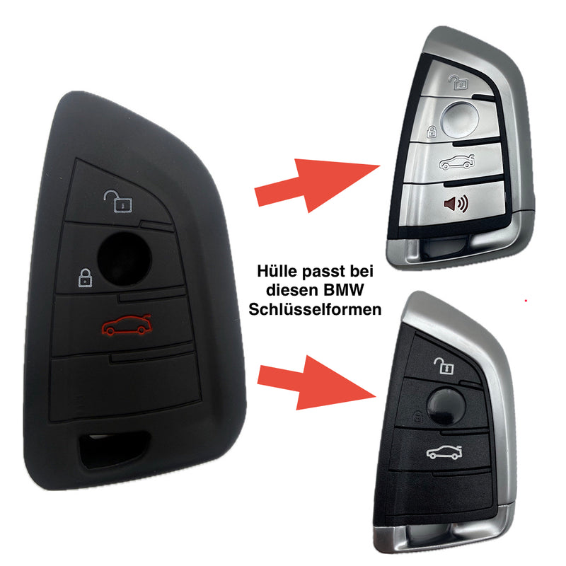 Autoschlüssel Hülle Silikon für BMW F- und G-Serie 3 oder 4 Tasten Keyless Go, schwarz