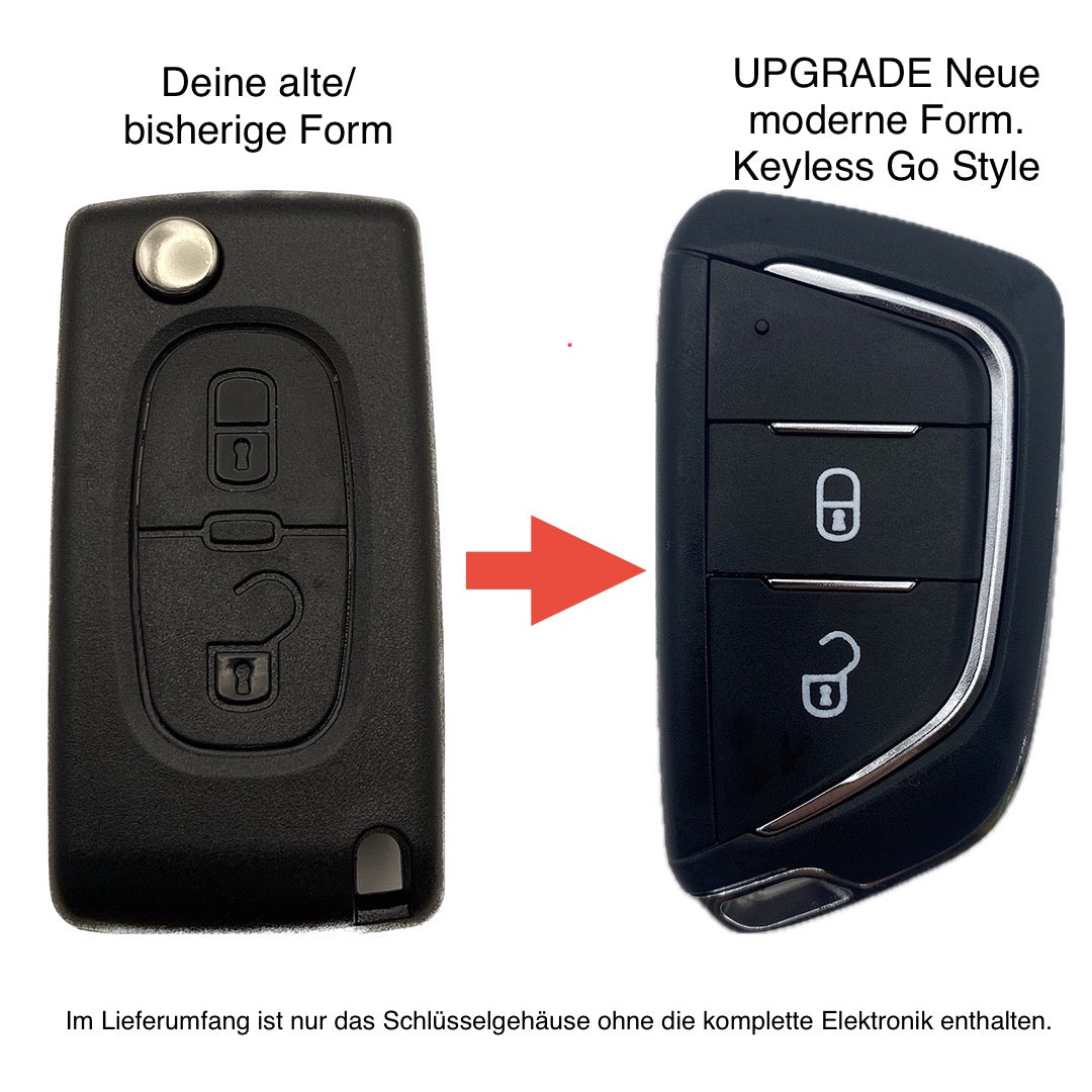 UPGRADE Autoschlüssel Gehäuse für Funk Klappschlüssel geeignet für Citroen, Peugeot 2 oder 3 Tasten