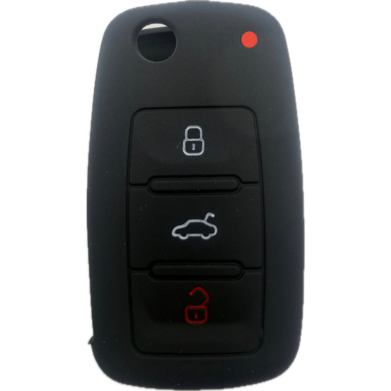 Autoschlüssel Hülle Silikon für VW, SEAT & Skoda 3 Tasten Klappschlüssel (LED oben rechts), schwarz