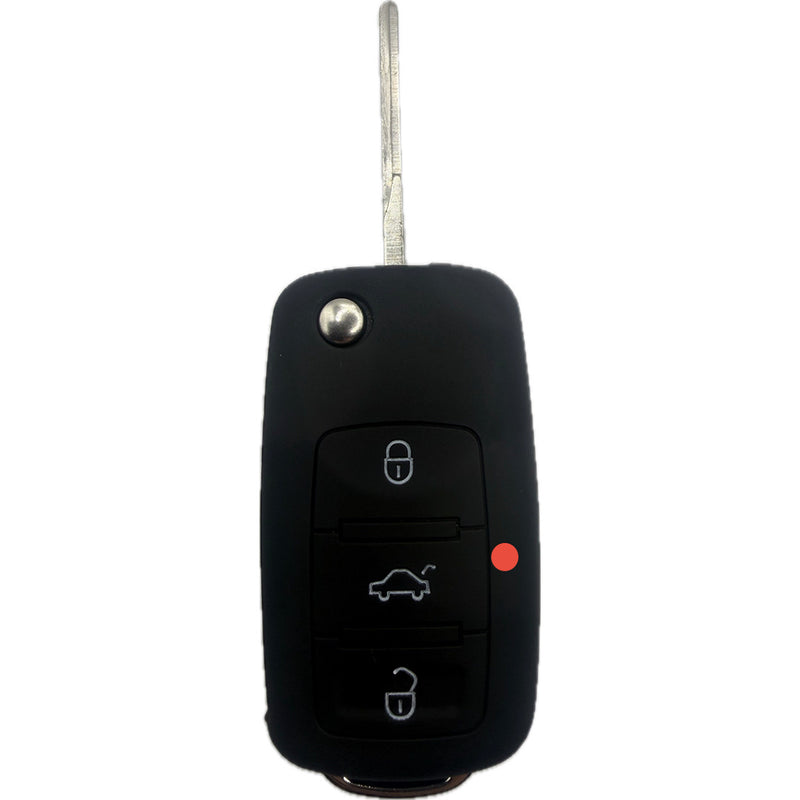 Autoschlüssel Hülle Silikon für VW, SEAT & Skoda 3 Tasten Klappschlüssel (LED Mitte), schwarz