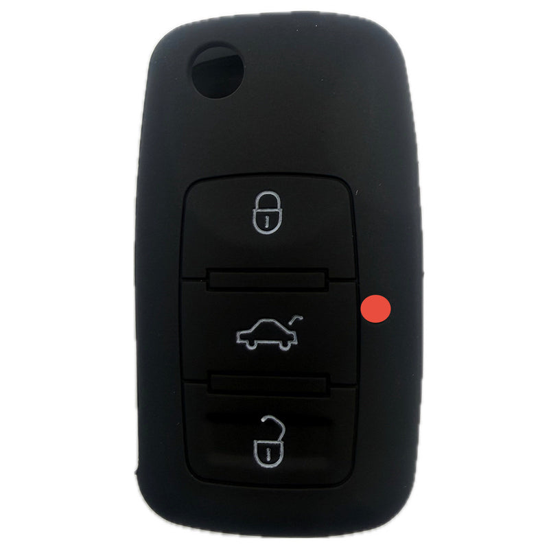 Autoschlüssel Hülle Silikon für VW, SEAT & Skoda 3 Tasten Klappschlüssel (LED Mitte), schwarz