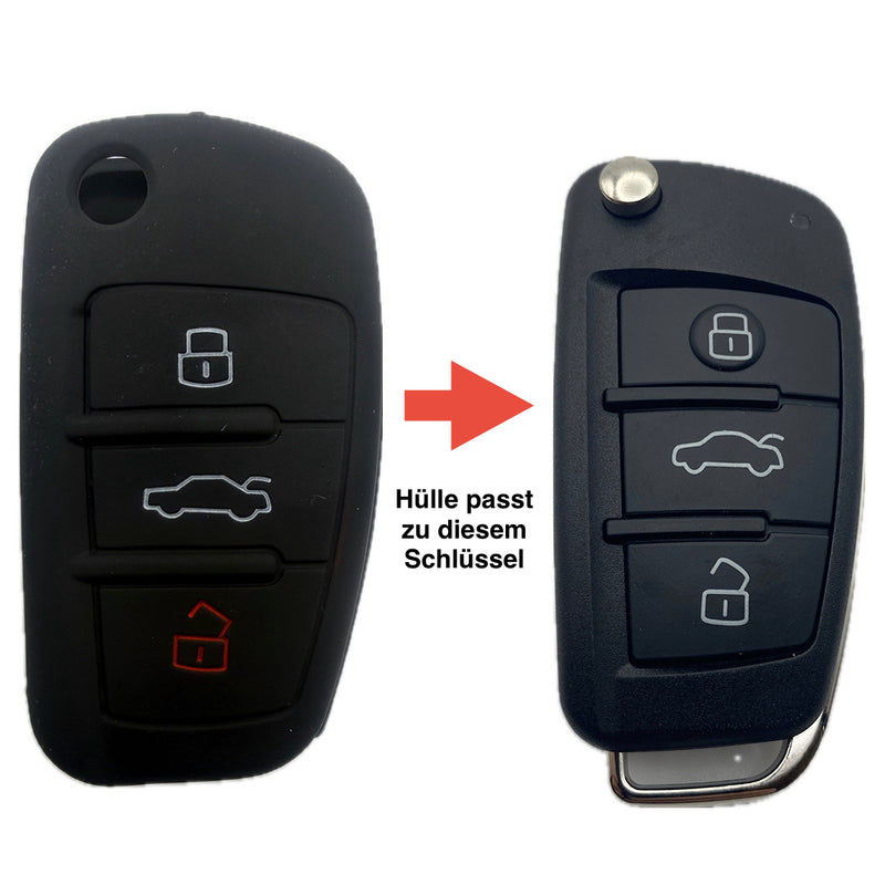 Autoschlüssel Hülle Silikon für Audi 3 Tasten Klappschlüssel, schwarz