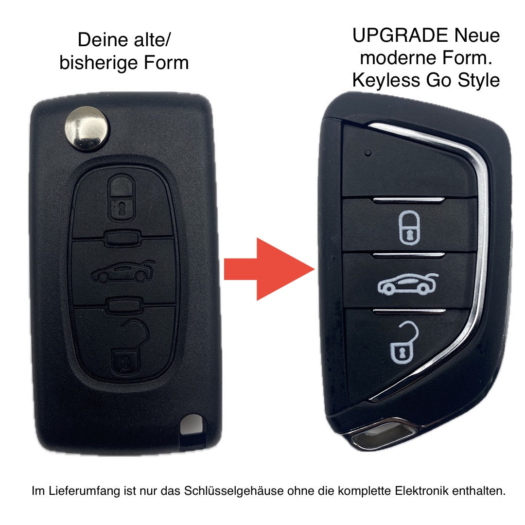 UPGRADE Autoschlüssel Gehäuse für Funk Klappschlüssel geeignet für Citroen, Peugeot 2 oder 3 Tasten