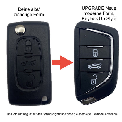 UPGRADE Autoschlüssel Gehäuse für Funk Klappschlüssel geeignet für Citroen, Peugeot 2 oder 3 Tasten