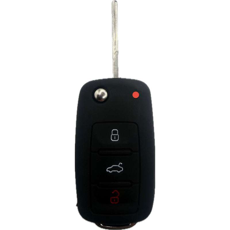 Autoschlüssel Hülle Silikon für VW, SEAT & Skoda 3 Tasten Klappschlüssel (LED oben rechts), schwarz