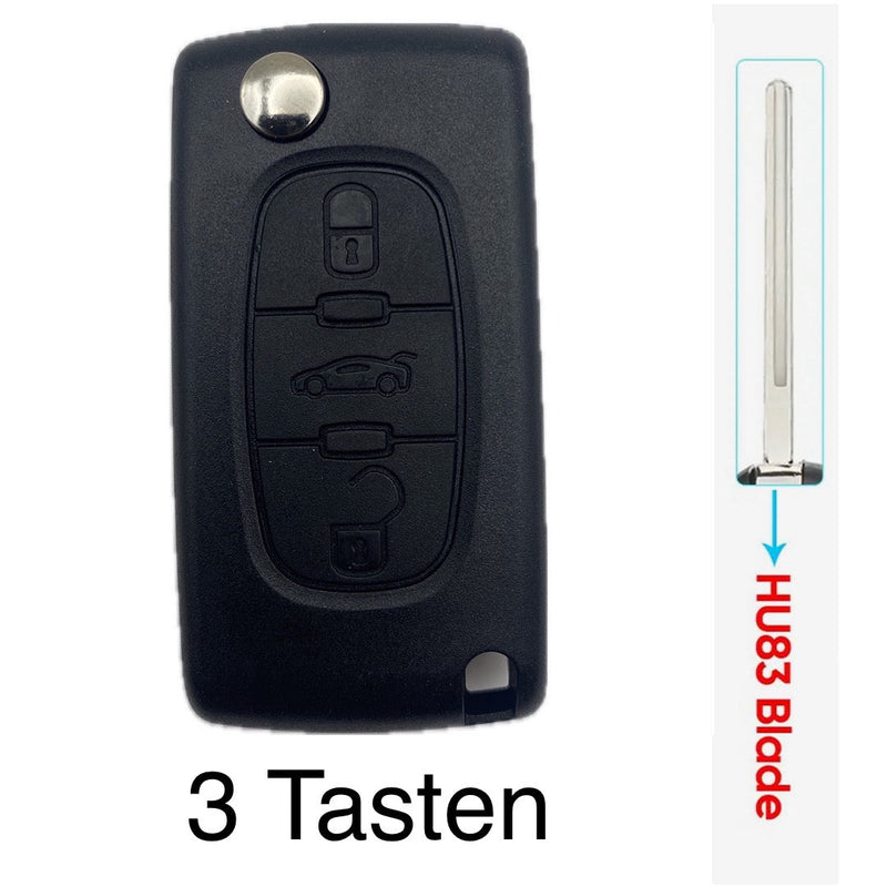 Autoschlüssel komplett 2 oder 3 Taster Funk Klappschlüssel geeignet für Citroen, Peugeot PCF 7961