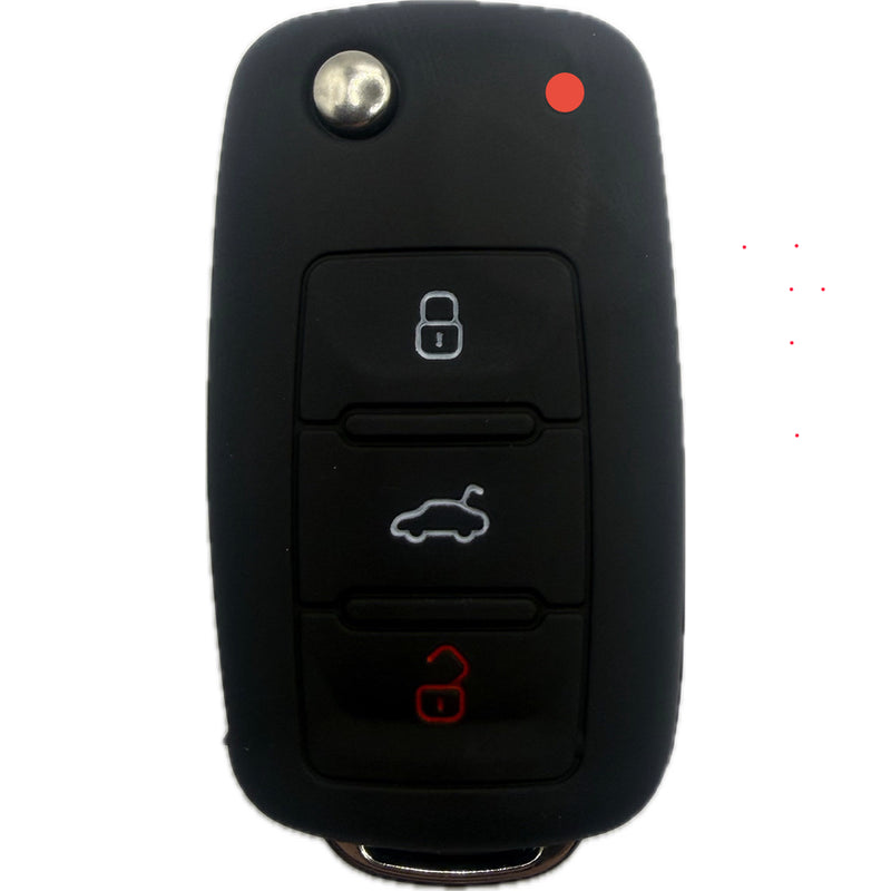 Autoschlüssel Hülle Silikon für VW, SEAT & Skoda 3 Tasten Klappschlüssel (LED oben rechts), schwarz