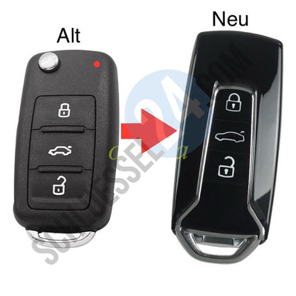 UPGRADE Autoschlüssel Gehäuse für Funk Klappschlüssel geeignet für VW 3 Tasten nur KEYLESS GO