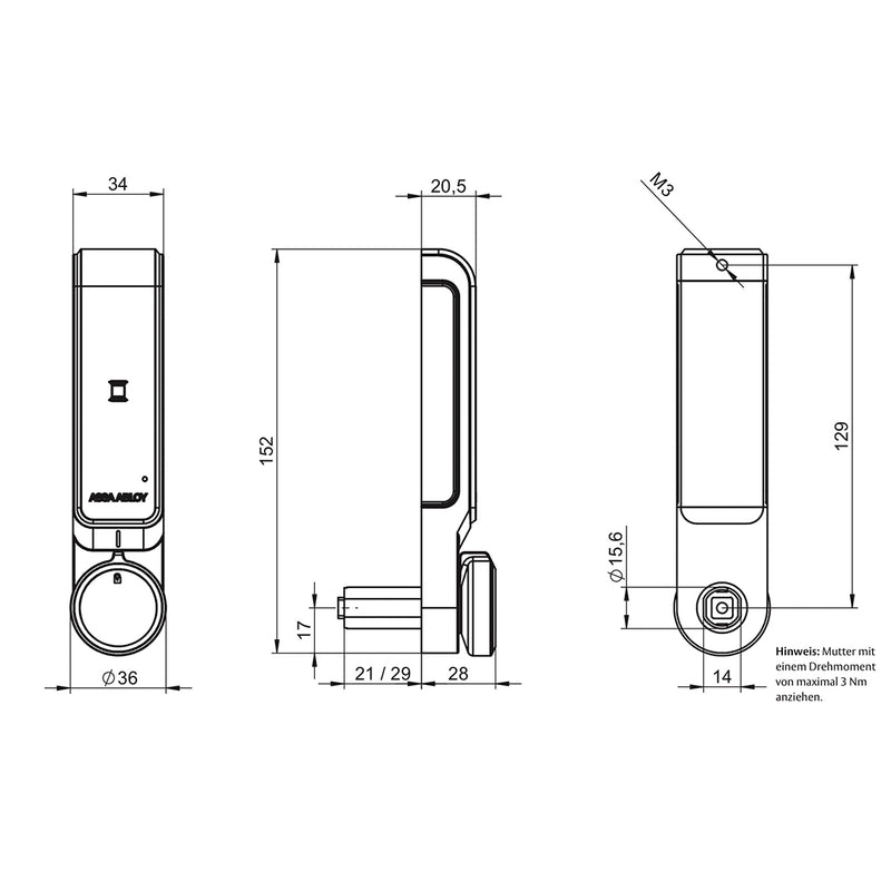 ASSA ABLOY SENSE+ ML52RA RFID Spindschloss – elektronisches Schrankschloss für Karte und Transponder