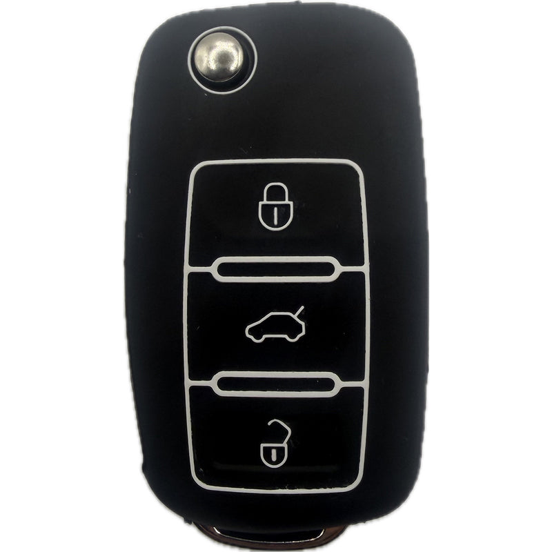Autoschlüssel Hülle Silikon für VW, SEAT & Skoda 3 Tasten Klappschlüssel (LED oben oder Mitte), schwarz