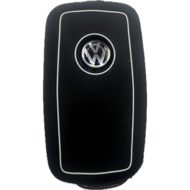 Autoschlüssel Hülle Silikon für VW, SEAT & Skoda 3 Tasten Klappschlüssel (LED oben oder Mitte), schwarz