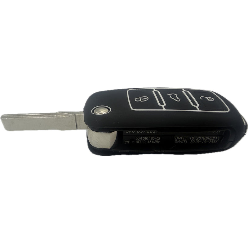 Autoschlüssel Hülle Silikon für VW, SEAT & Skoda 3 Tasten Klappschlüssel (LED oben oder Mitte), schwarz