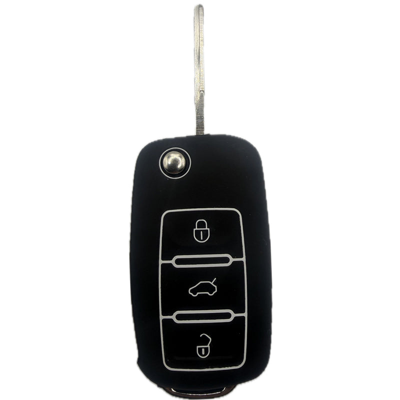 Autoschlüssel Hülle Silikon für VW, SEAT & Skoda 3 Tasten Klappschlüssel (LED oben oder Mitte), schwarz