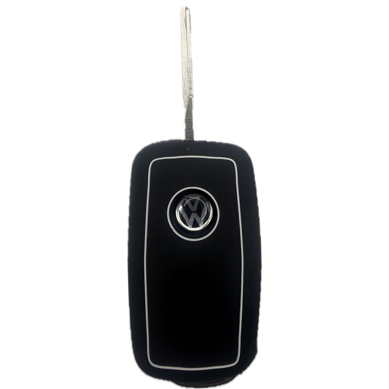 Autoschlüssel Hülle Silikon für VW, SEAT & Skoda 3 Tasten Klappschlüssel (LED oben oder Mitte), schwarz