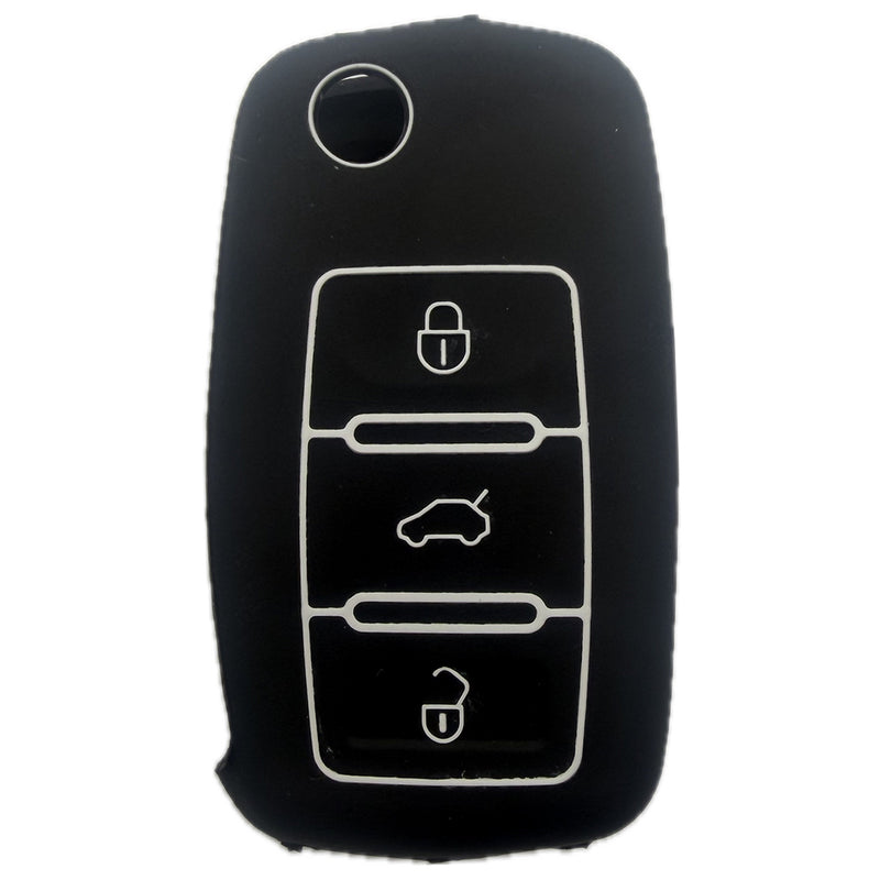 Autoschlüssel Hülle Silikon für VW, SEAT & Skoda 3 Tasten Klappschlüssel (LED oben oder Mitte), schwarz
