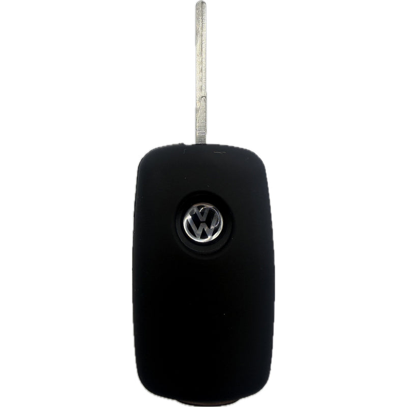 Autoschlüssel Hülle Silikon für VW, SEAT & Skoda 3 Tasten Klappschlüssel (LED Mitte), schwarz