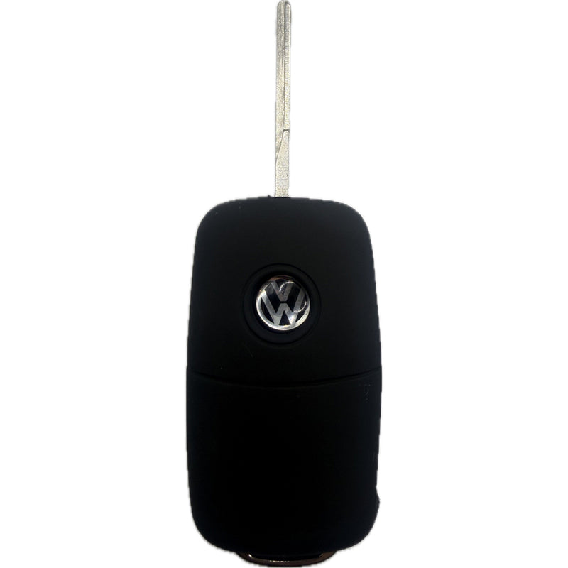 Autoschlüssel Hülle Silikon für VW, SEAT & Skoda 3 Tasten Klappschlüssel (LED oben rechts), schwarz