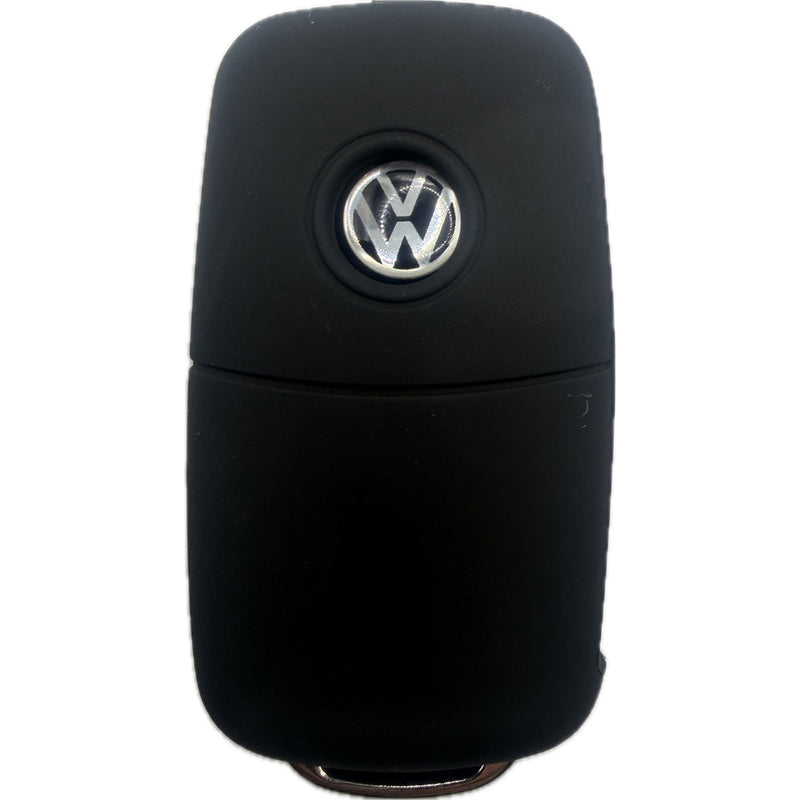 Autoschlüssel Hülle Silikon für VW, SEAT & Skoda 3 Tasten Klappschlüssel (LED oben rechts), schwarz